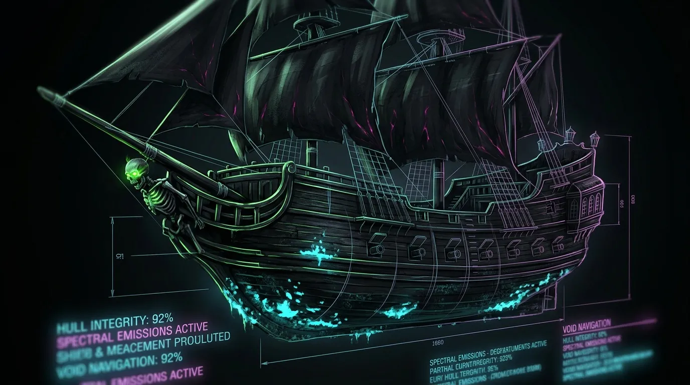 Navire spectral en hologramme avec données de diagnostic