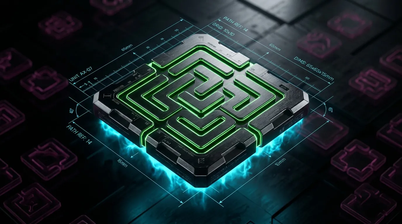 Chip informatique avec circuits verts fluorescents et &eacute;clairage bleu