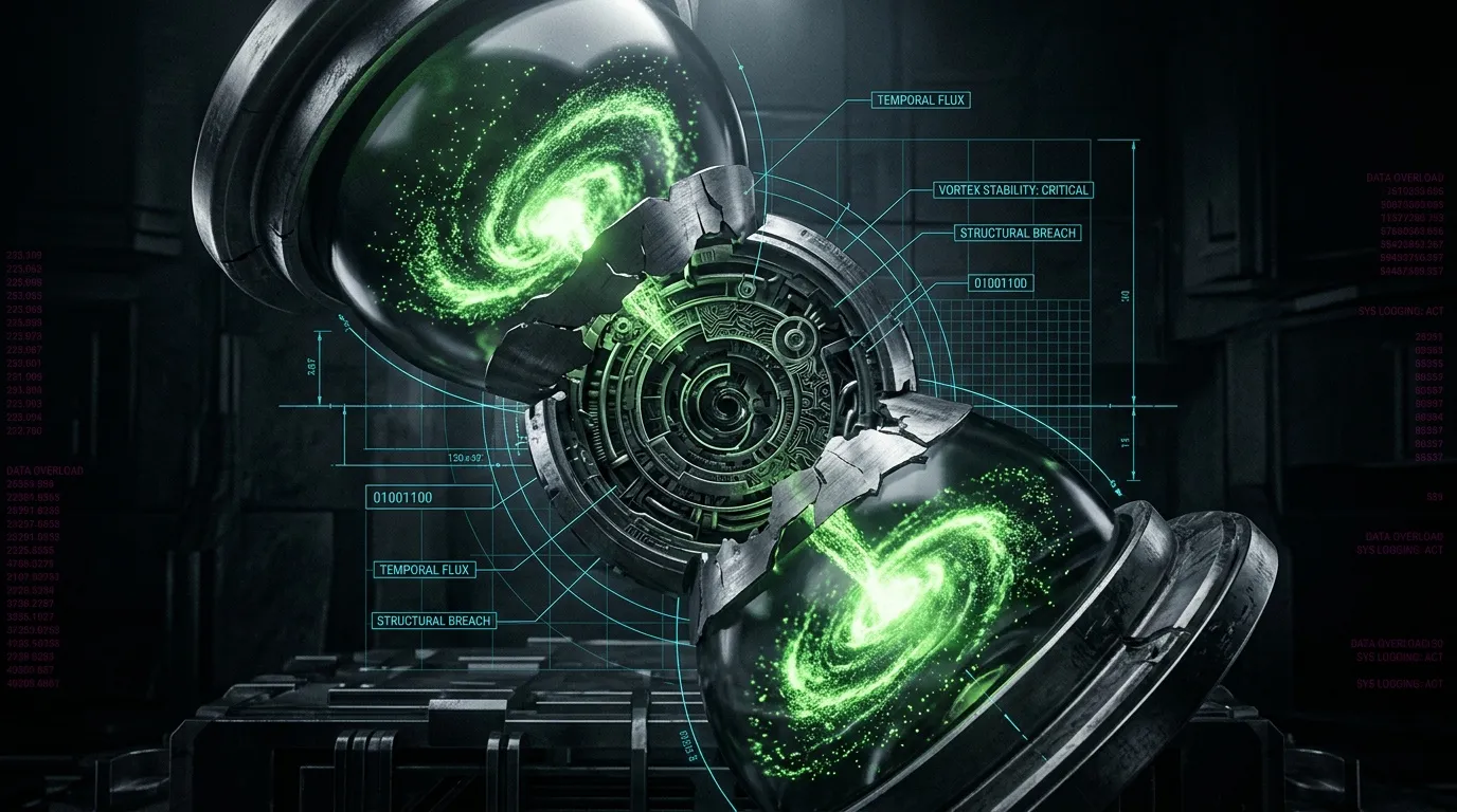 Machine futuriste avec spheres vertes luisantes et schematics numeriques