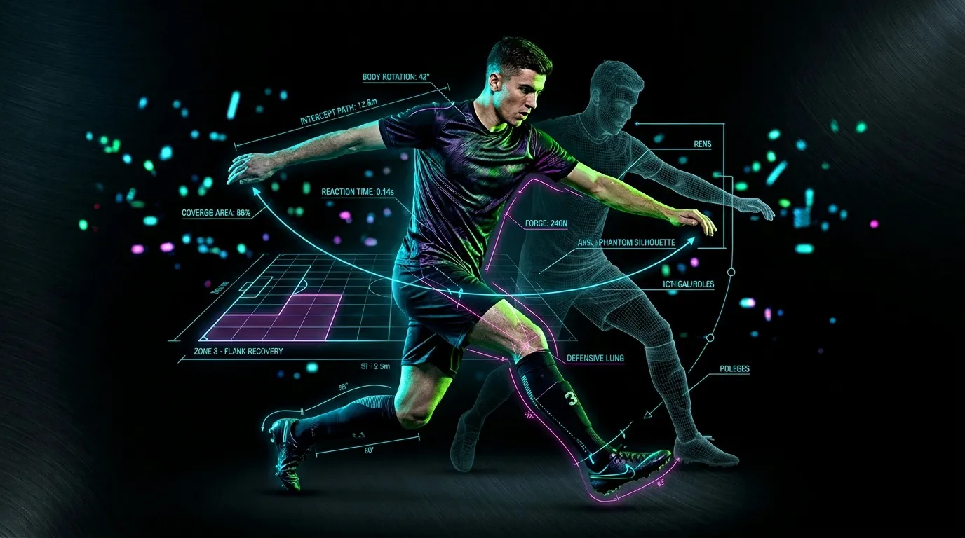 Joueur football avec donn&eacute;es biom&eacute;caniques holographiques