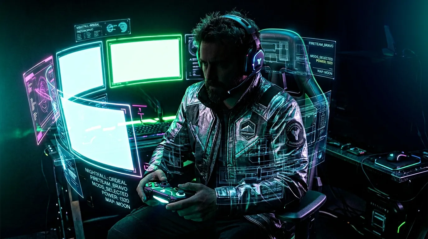 Joueur avec casque dans environnement gaming n&eacute;on illumin&eacute;