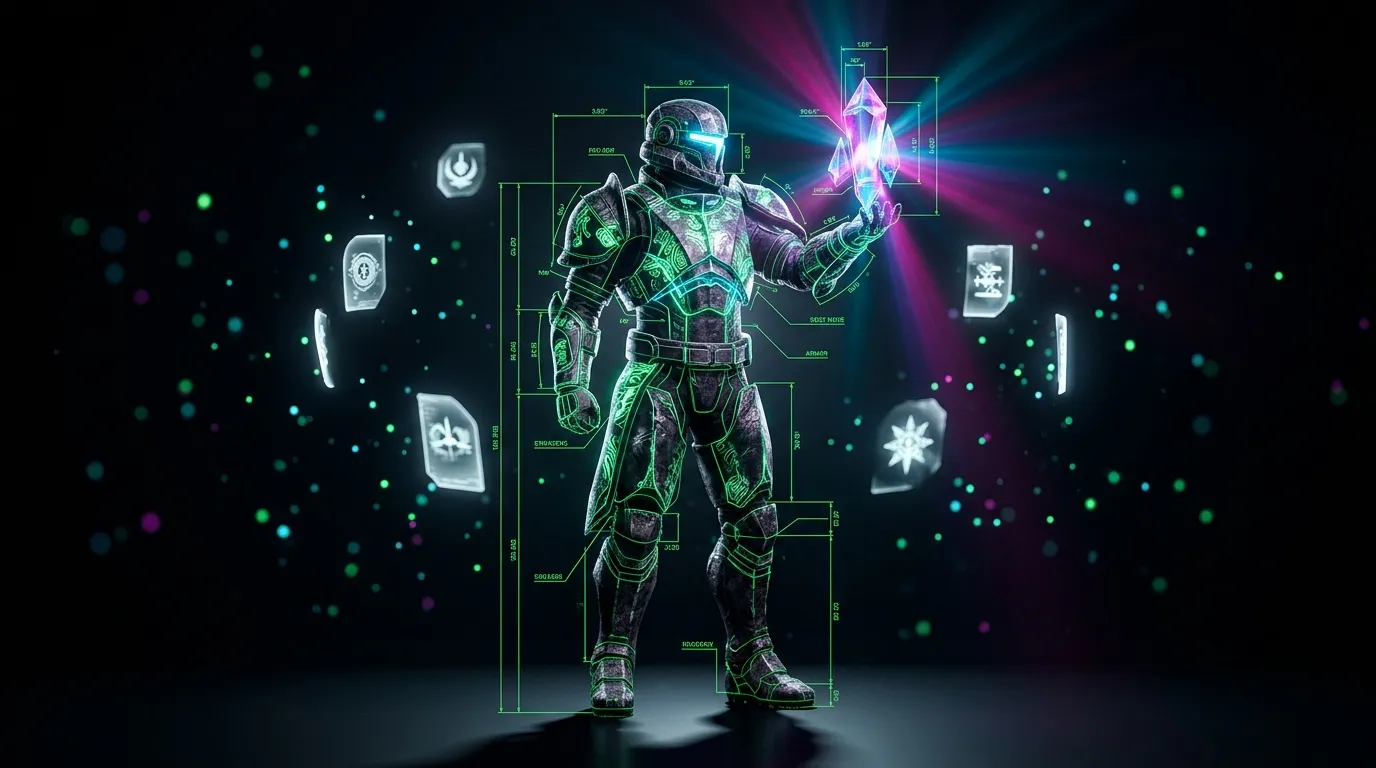 Soldat cyborg arm&eacute; de pouvoirs magiques num&eacute;riques brillants