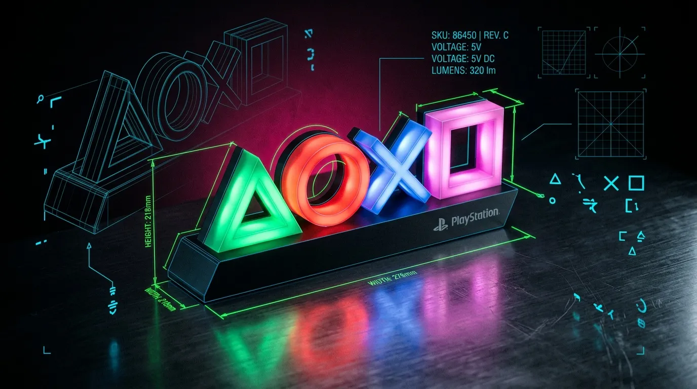 Lampe LED neon affichant symboles PlayStation color&eacute;s