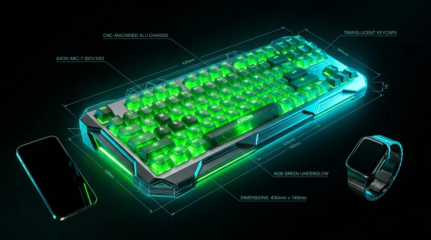 Clavier m&eacute;canique RGB vert avec chassis aluminium CNC-usin&eacute;