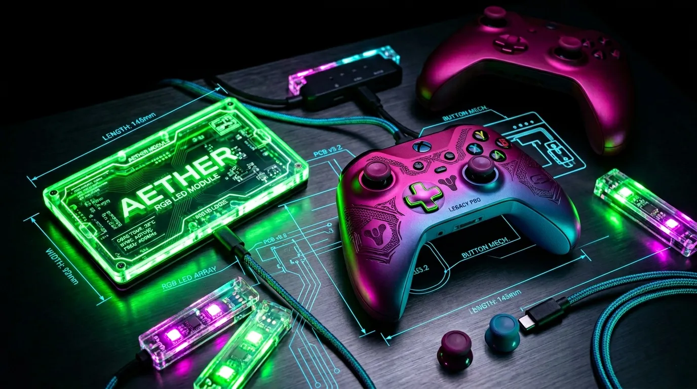 Manettes gaming RGB avec modules LED n&eacute;on personnalis&eacute;s