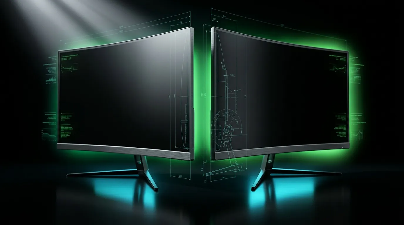 Deux &eacute;crans gaming futuristes avec &eacute;clairage n&eacute;on vert et bleu