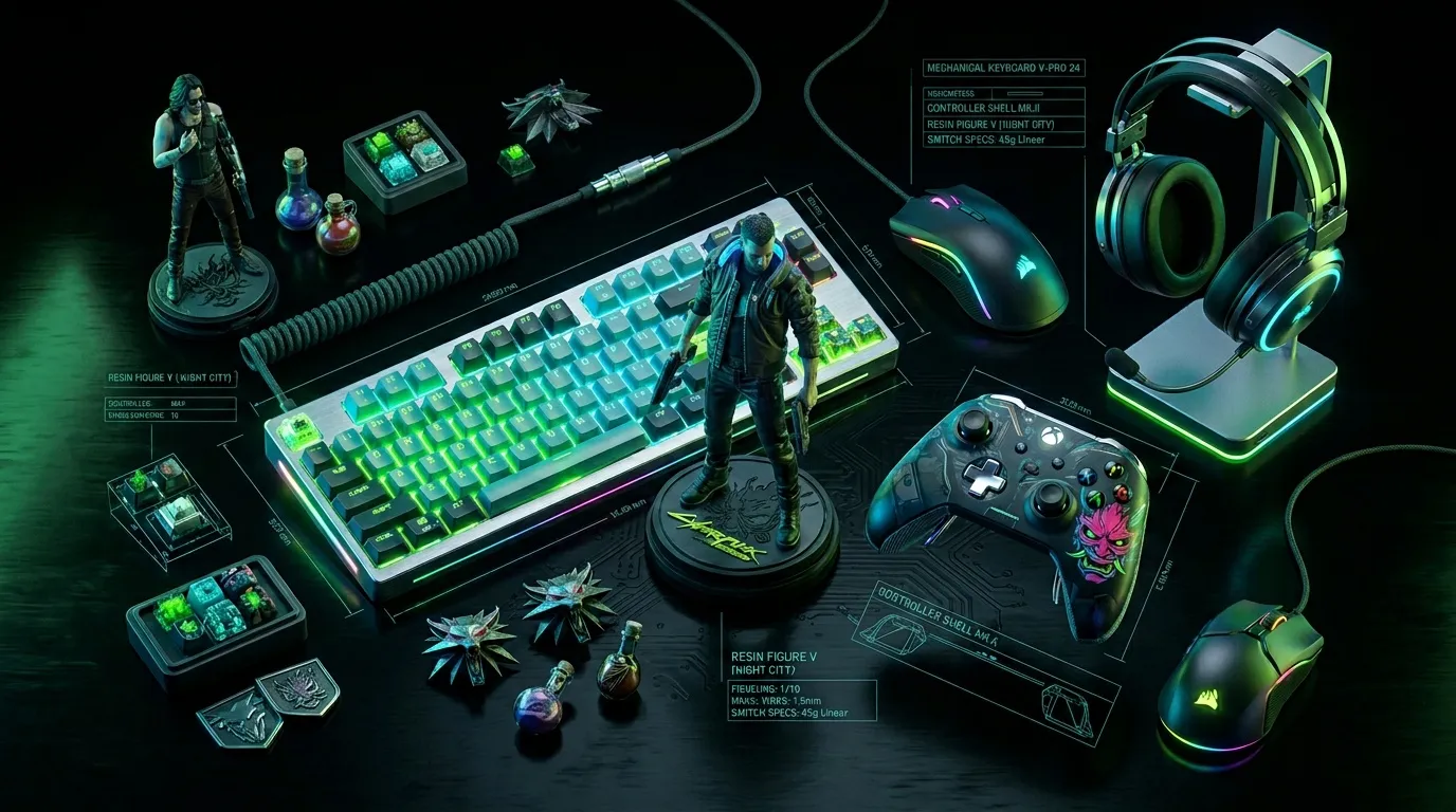 Ensemble complet gaming avec clavier, souris, casque et figurines