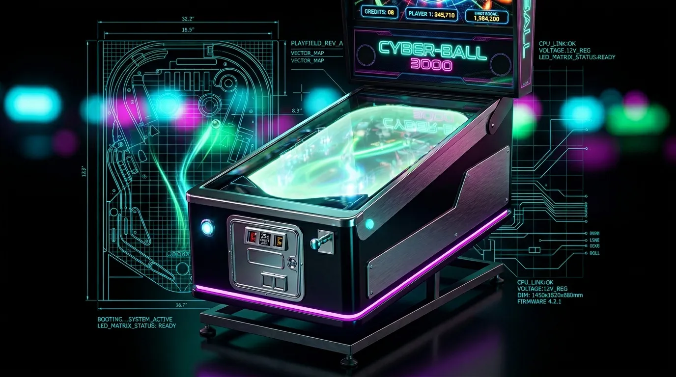 Machine arcade Cyber-Ball 3000 avec design futuriste n&eacute;on