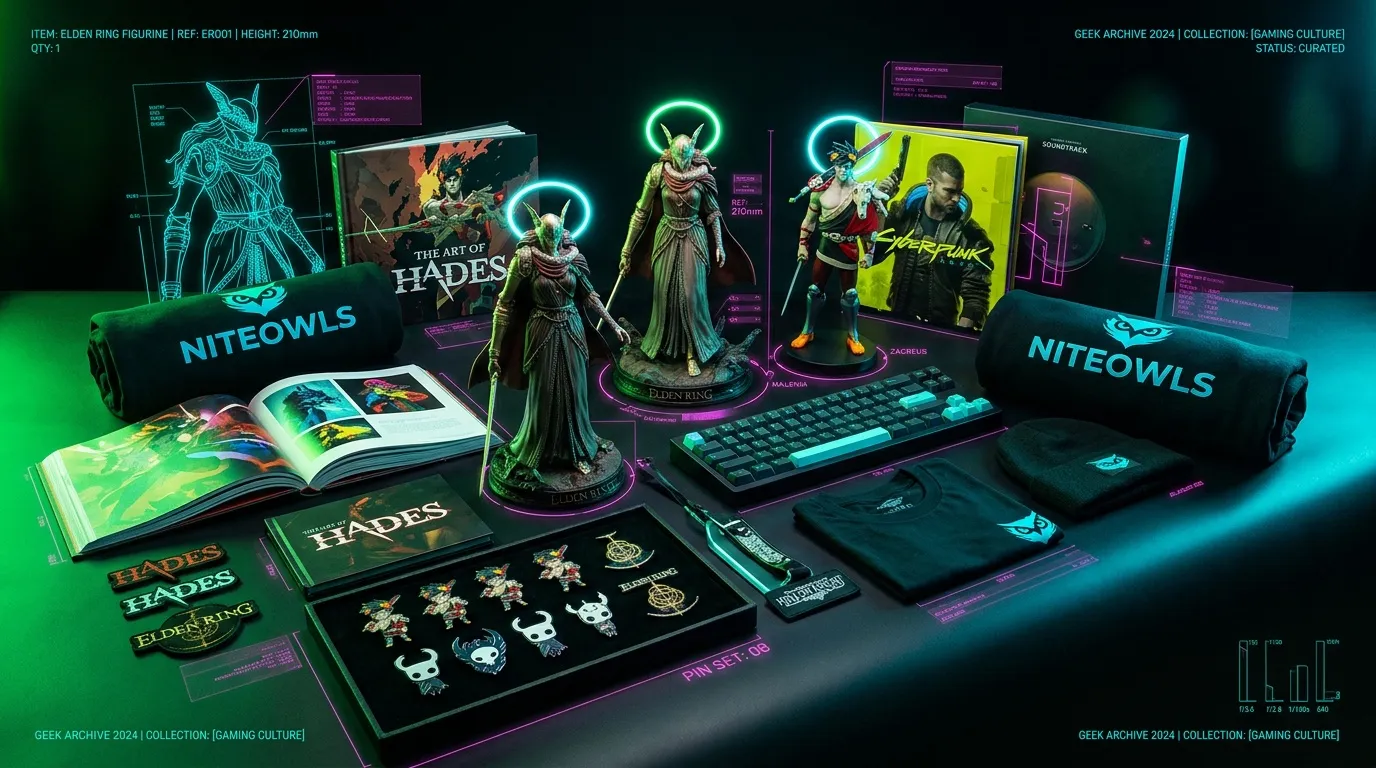 Figurines Elden Ring, livres, accessoires gaming et merchandise n&eacute;on