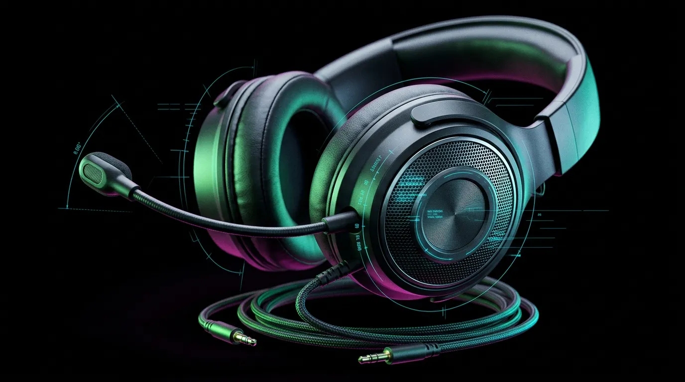 Casque gamer futuriste vert et noir avec microphone