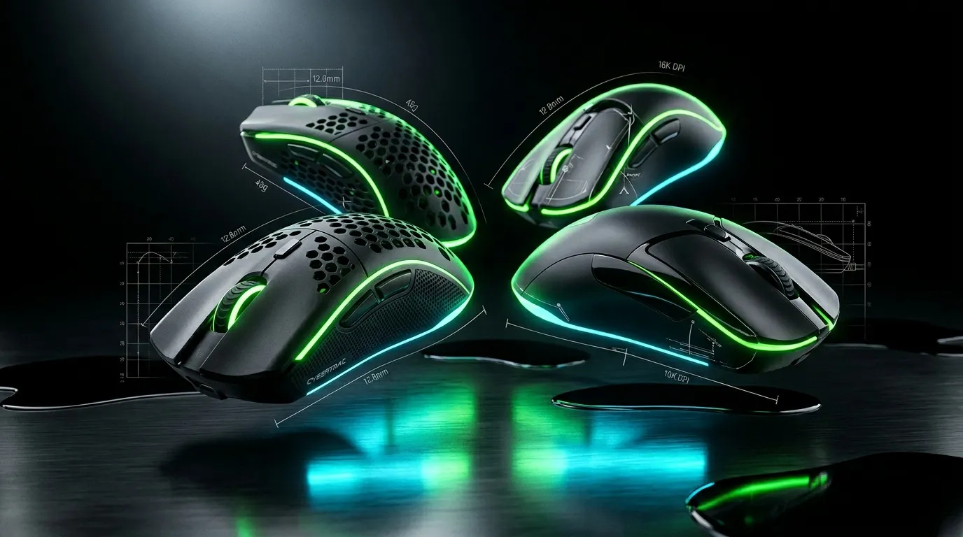 Collection de souris gaming noires avec &eacute;clairage LED vert et cyan