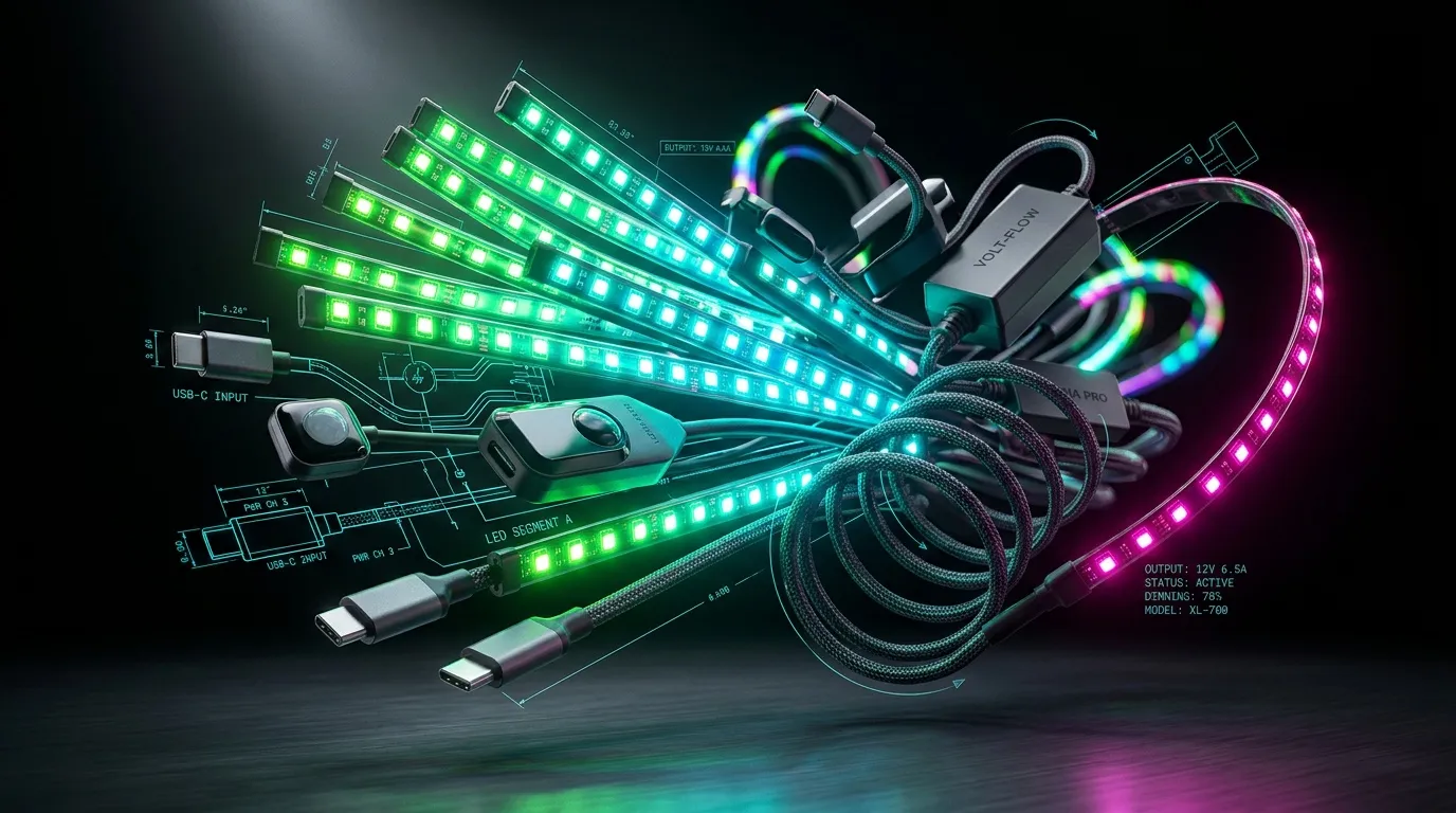 Câbles USB-C illuminés LED multicolores avec connecteurs
