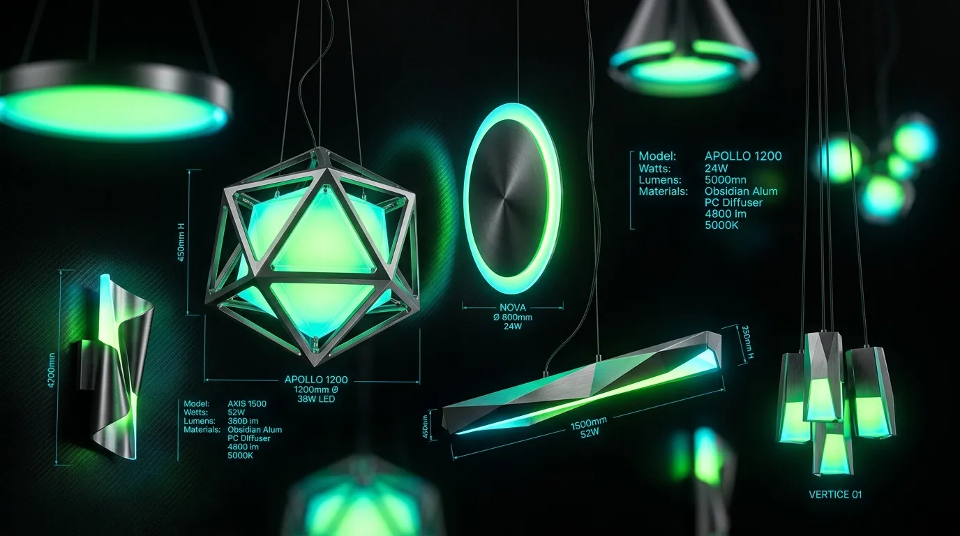 Collection de lampes LED géométriques vertes suspendues