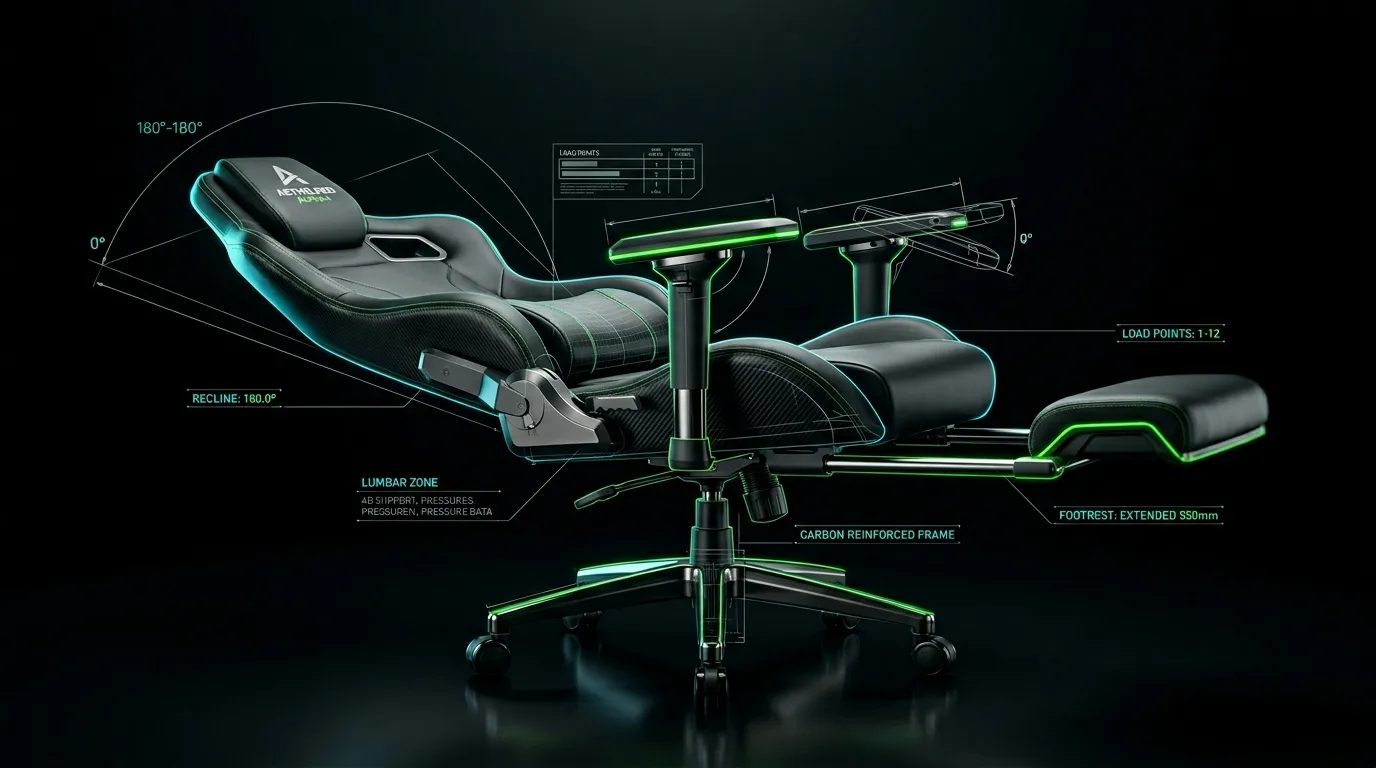 Chaise gamer avec appuis-t&ecirc;te, accoudoirs et repose-pieds ajustables