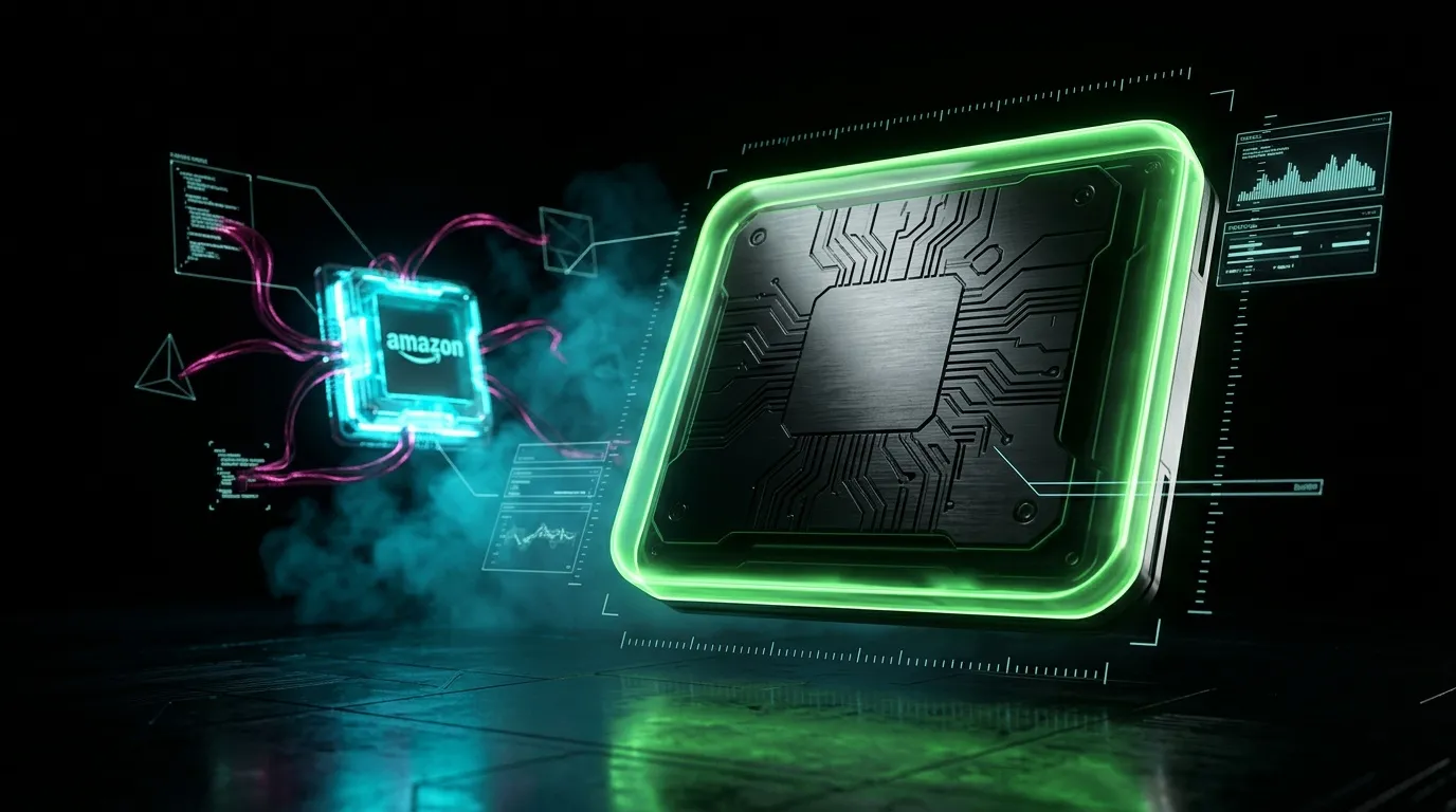 Chip processeur n&eacute;on vert avec logo Amazon luminescent