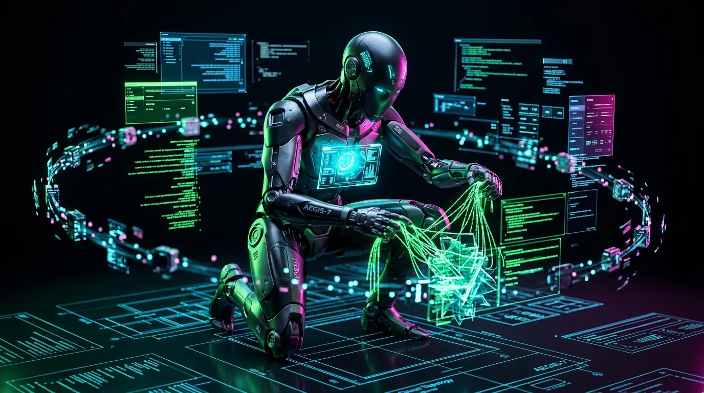 Robot humano&iuml;de manipulant des donn&eacute;es informatiques brillantes