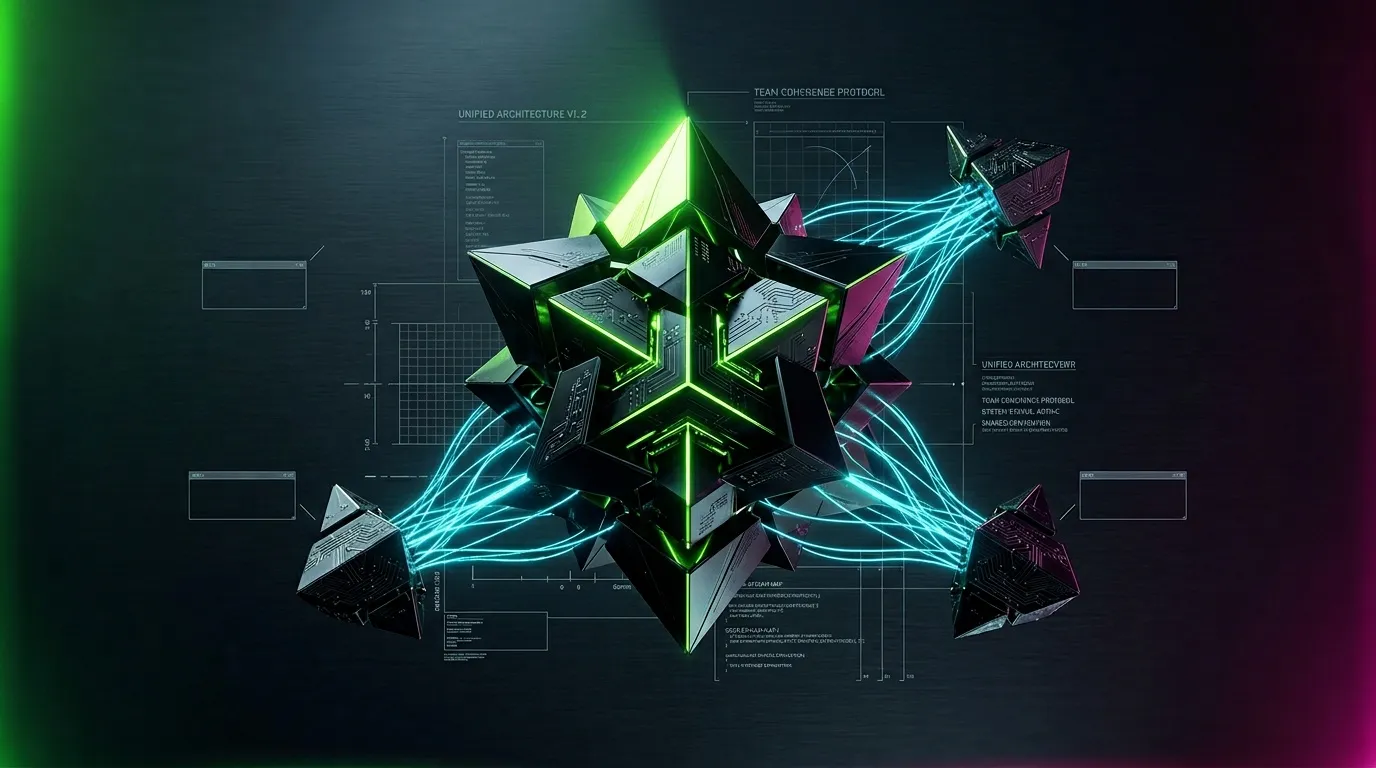 Structure g&eacute;om&eacute;trique brillante avec circuits luminescents verts et bleus